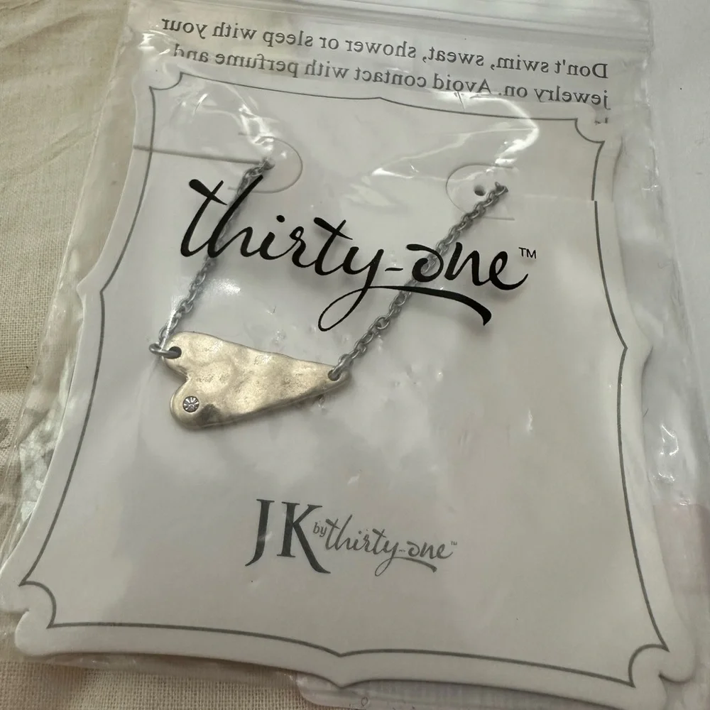 JK by Thirty-one Whisper Heart Necklace & Gift Bag Two Tone 18” Gold Silver